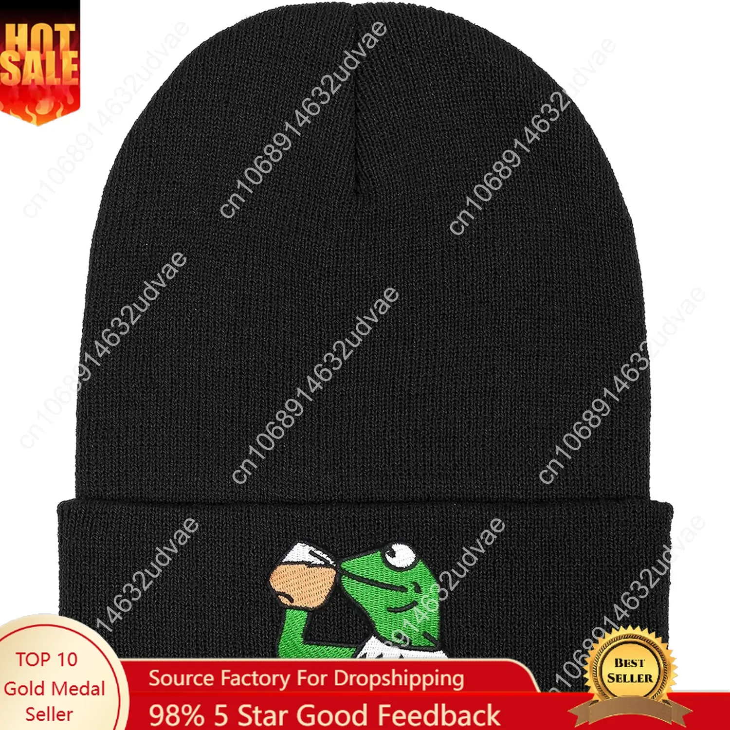 

Frog Anime Beanie - Black Winter Kerrmit Hat, Funny Sipping Tea Knitted Cap for Men Women