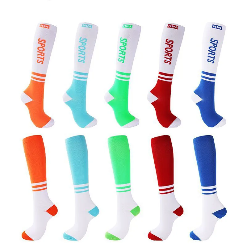 

1 Pair Long Stockings Sports Bright Asymmetric English Words Sports High Length Compression Socks Pressure Slimming Yoga Socks