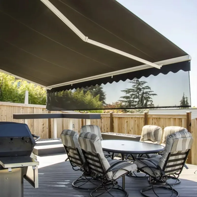 Custom-Size Motorized Retractable Outdoor Balcony Patio Garden Sunshade Awnings LED Lights Aluminum Frame Acrylic Sail