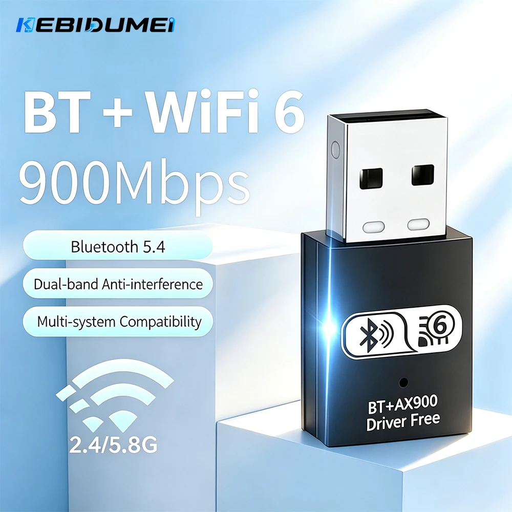 Kebidumei 900Mbps USB WiFi Bluetooth Adapter Wireless Network Card Dual Band 2.4G&5GHz Wi-Fi Signal Receiver For Laptop Win10/11