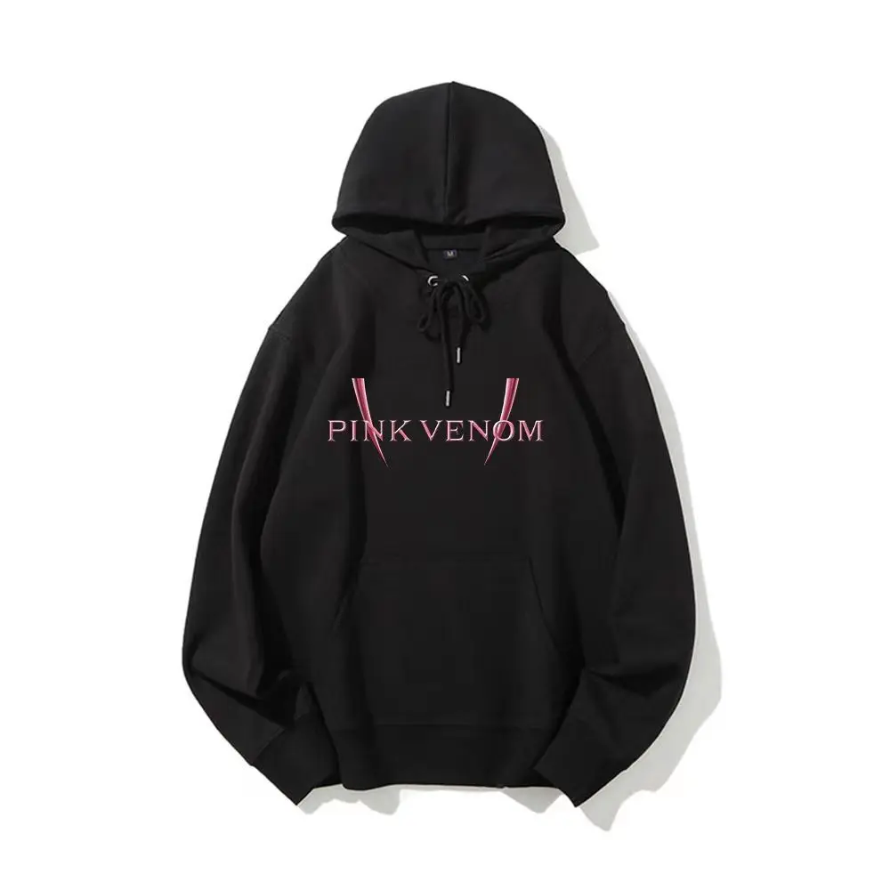 Korean Version of The Girl Group Album Pink Venom Print Hooded Sweater Couple Wear Ins Casual Autumn and Winter Loose Top Women