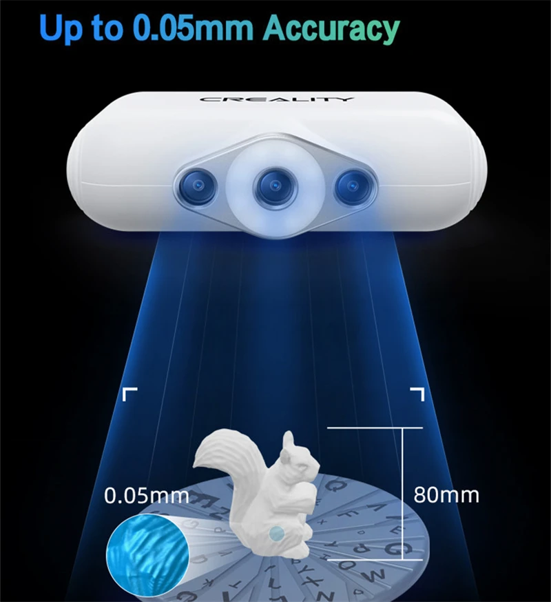 Creality CR-SCAN Lézard Portable 3D marijuana ing Scanner 0.05MM Haute Précision Support Noir Objet document Dominoration OBJ/STL Sortie