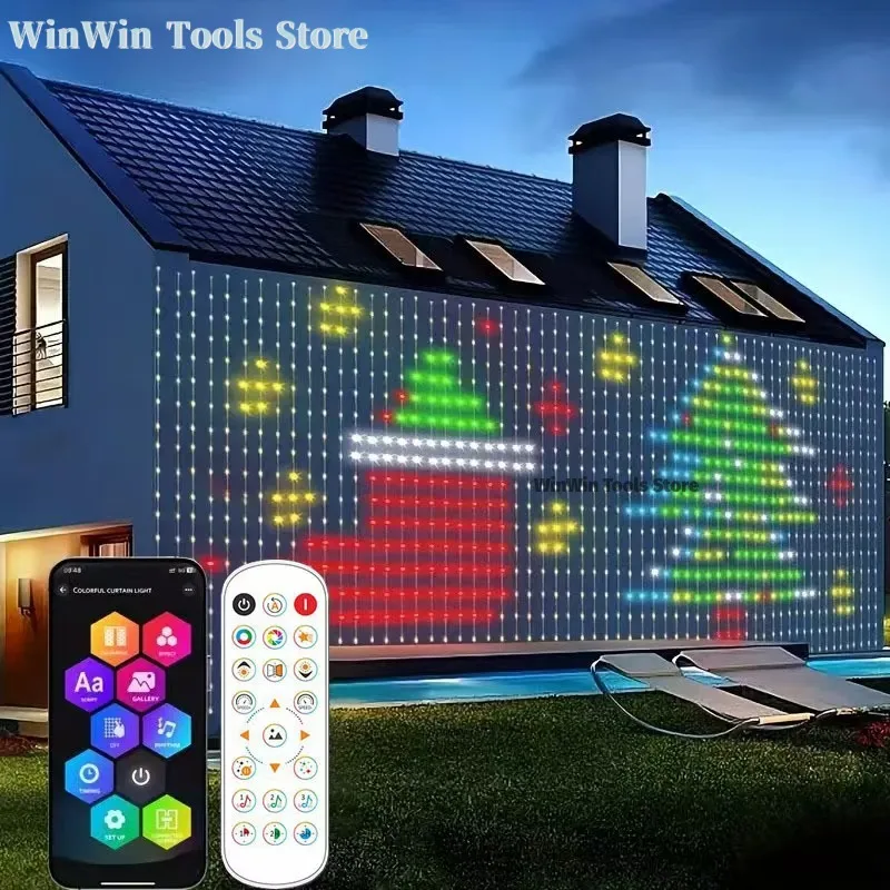 USB DC5V WS2812B cadena de luces Led inteligentes de Navidad Bluetooth música App Control RGBIC cortina LED direccionable decoración de fiesta