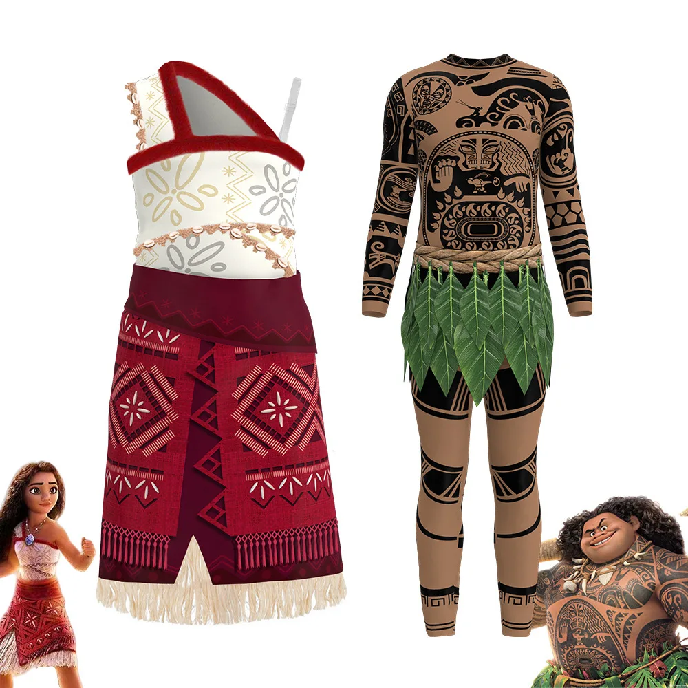 

Детский костюм принцессы Моны с изображением океанских приключений, тропического острова, Мона, для девочек, для дня рождения, Хэллоуина, для мальчиков, татуировки Мауи, косплей