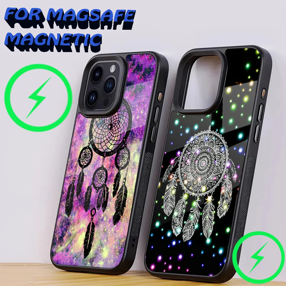 Retro Feather Dreamcatcher Phone Case For iPhone 15,14,13,12,11,Plus,Pro,Max Mini Magsafe Magnetic Wireless Charging