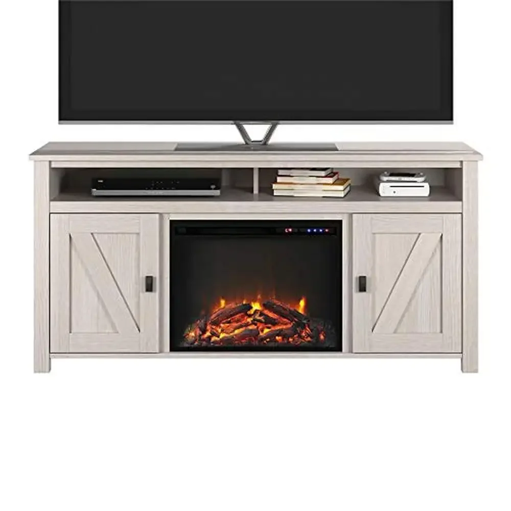 Electric Fireplace TV Stand Storage Console Rustic Pine 60