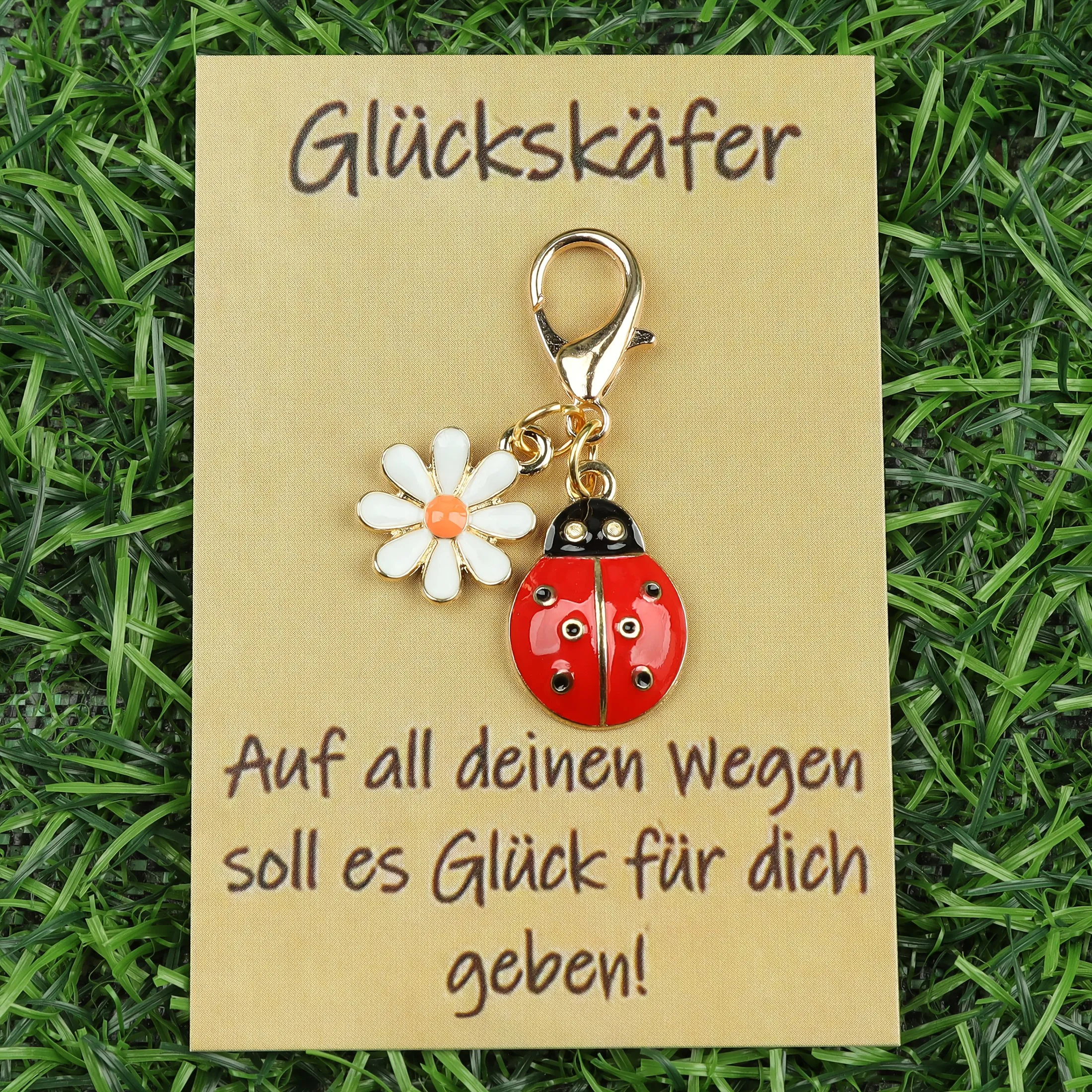 3/5/10 قطع من سلسلة المفاتيح، "Glückskäfer" الألمانية على البطاقة يعني "Lucky Beetle"، النقش: قد تكون جميع مساراتك الأمامية مليئة بالحظ #5