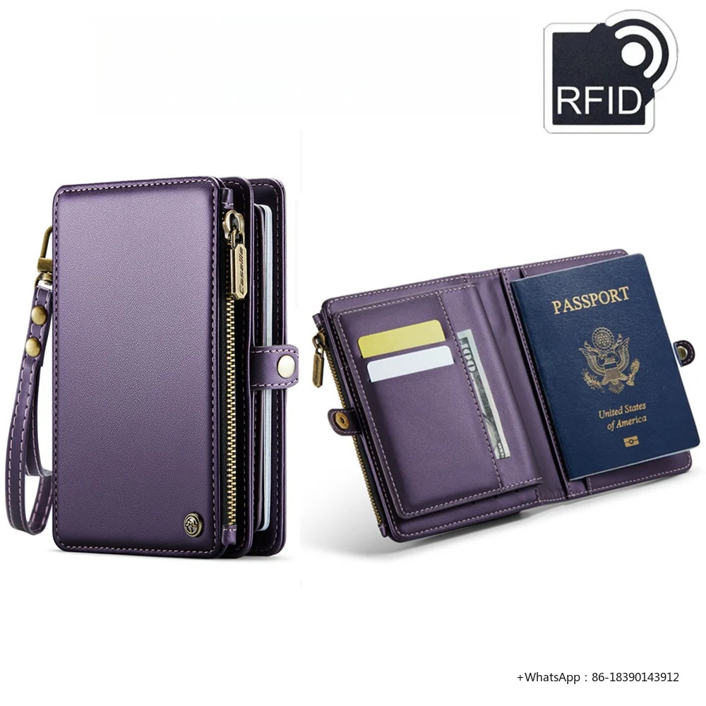 Multifunctional Passport Bag RFID Blocking Anti Theft ID Card Holder Large Capacity Passport Wallet Overseas Travel Ticket