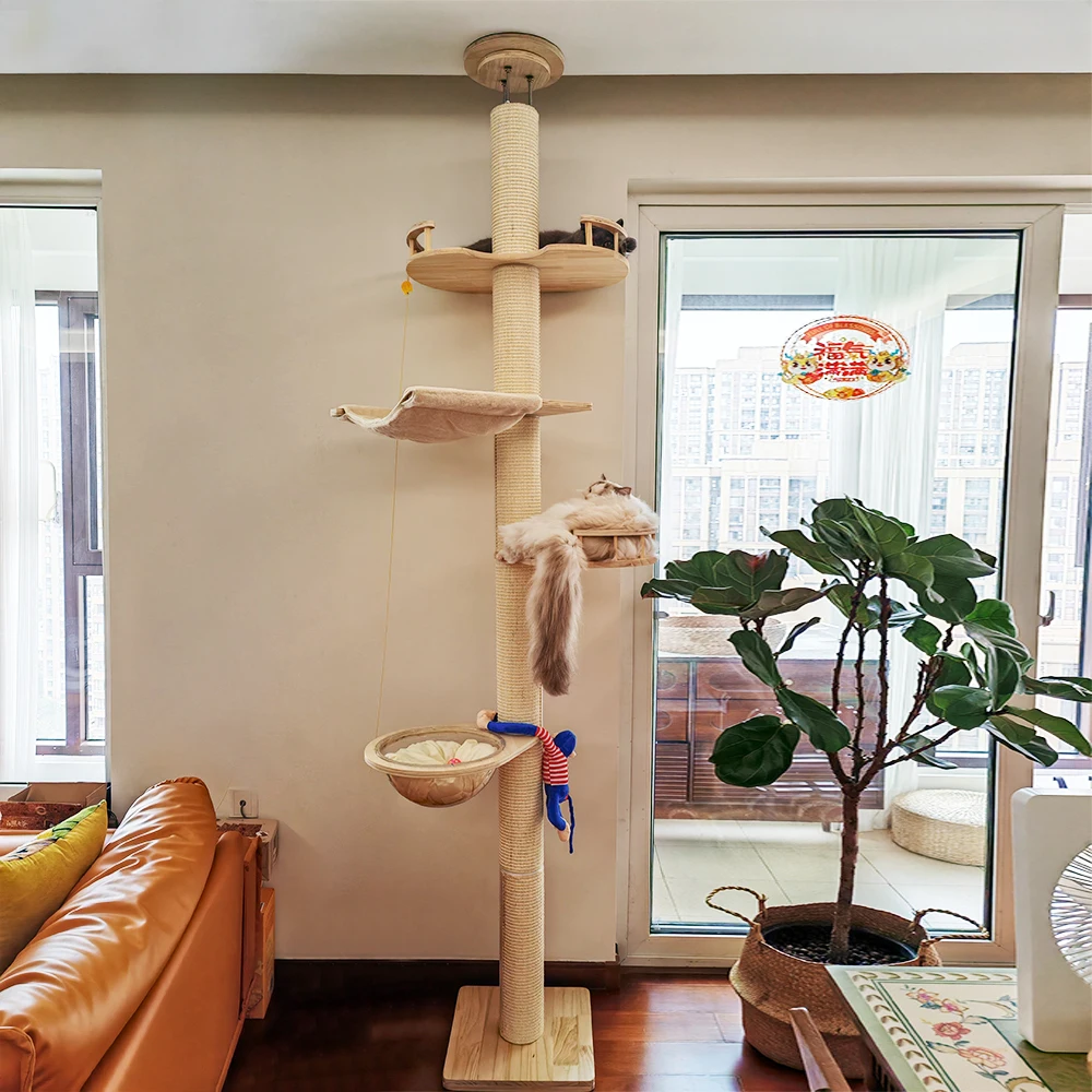 

Cat climbing frame Pillars of Babel Floor to Ceiling Cat Tree Tower Multi-Level Condo Post Pad for Cat playing climbing