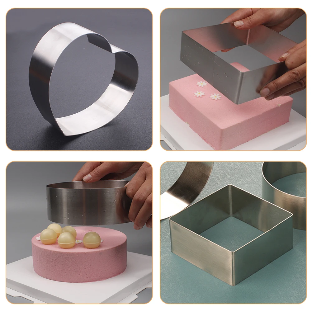 

3pcs Mousse Cake Mold Stainless Steel Square Round High Mould Baking Tools Pastry Reusable Kitchen Gadgets Dessert Ring