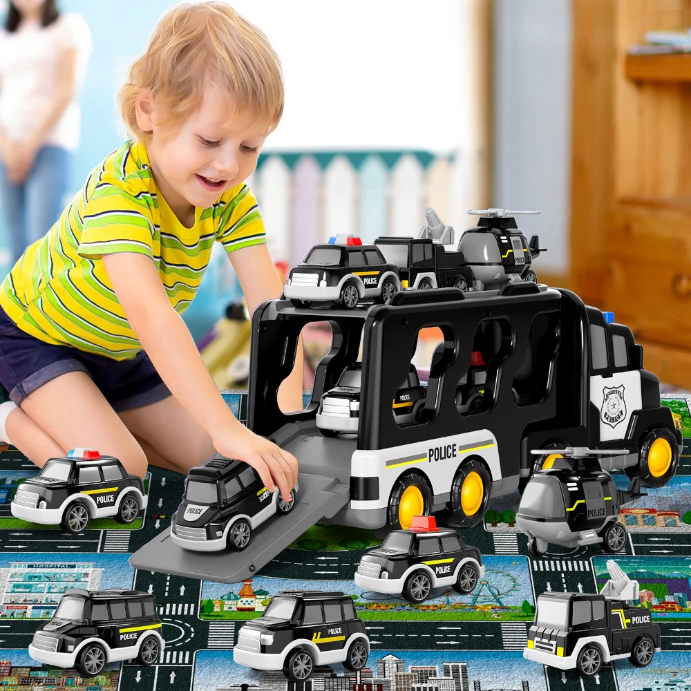 WizKidz Police Truck Toys Set 7 In 1 Friction Power Car For Toddlers 3-6 Years Old Christmas & Birthday Gifts For Boys & Girls