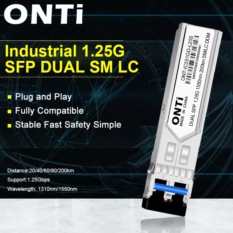 ONTi Industrial 1.25G SM DUAL LC SFP Module 1000M Single Mode Duplex Optical Module Compatible with Cisco, Mikrotik etc. Switch