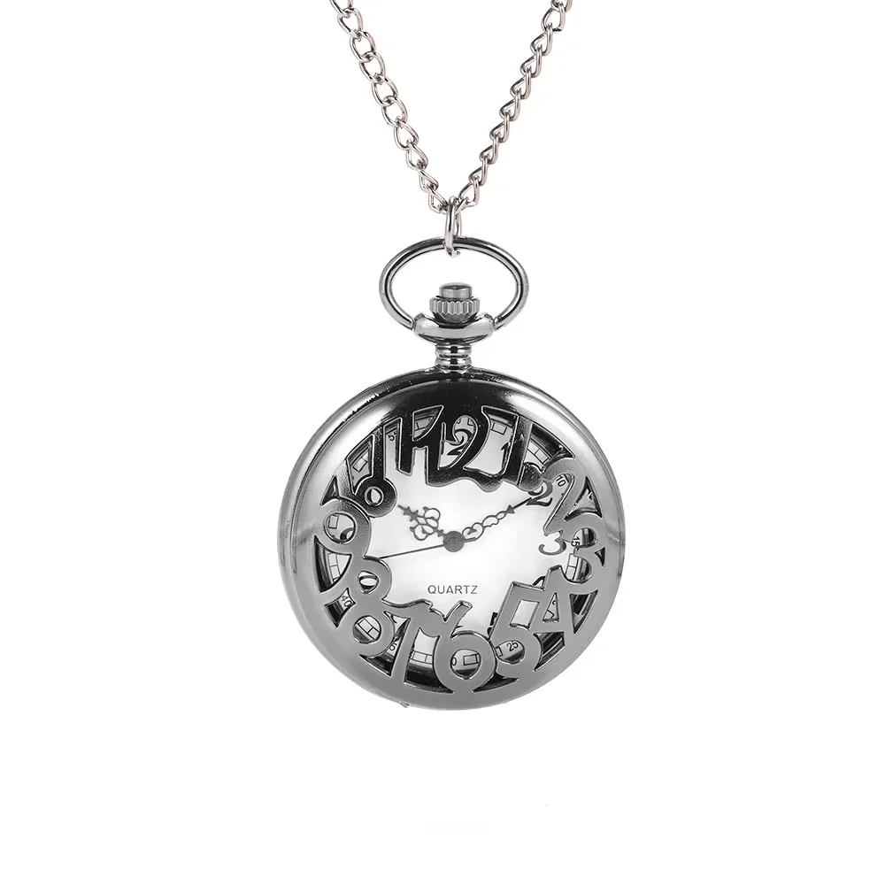 Black Arabic Digital Personality Delicate Gifts White Face Roman Lettering Large Flip Pocket Watch