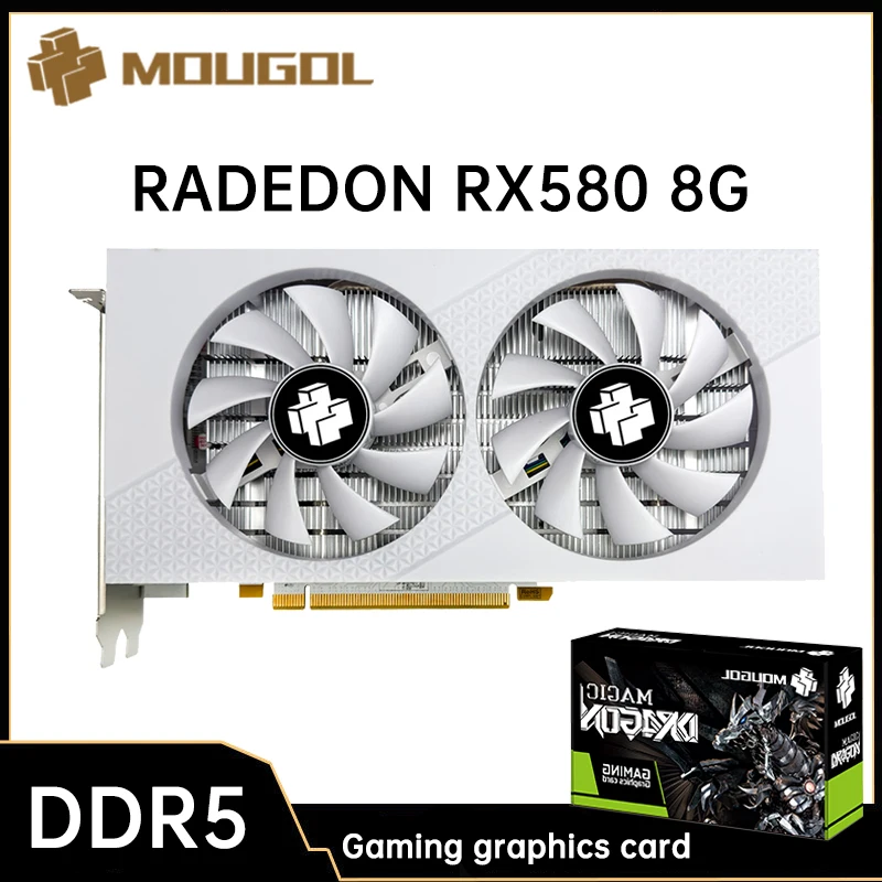 MOUGOL Radeon RX580 8G Graphics Card GDDR5 Video Memory White AMD Cideo Card 256Bit DVI Interface for Desktop Gaming Computers