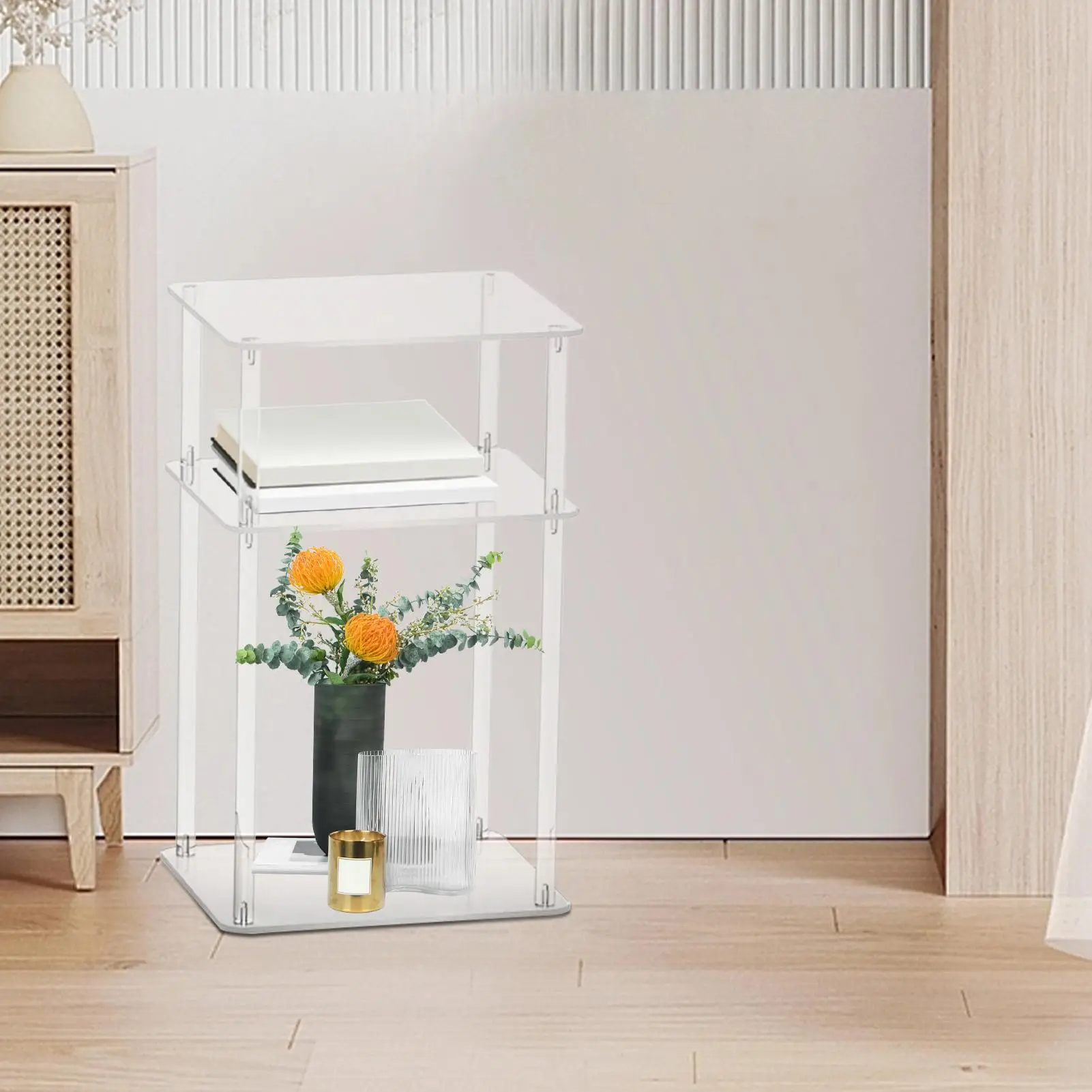 Small Side Table Transparent Acrylic Tall Nightstand For Living Room Multi-Functional Organizer Shelf For Hotel Dormitory
