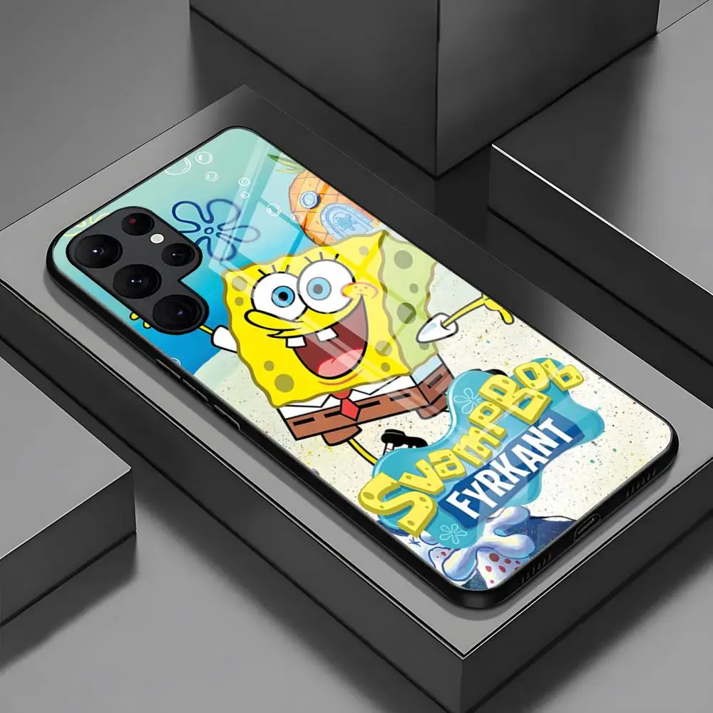 S-SpongeBobs Phone Case for Samsung S24 S23 S21 S20 S22 A24 A34 A54 A53 Note 20 Pro Ultra Plus 2024 Glass Back Cover