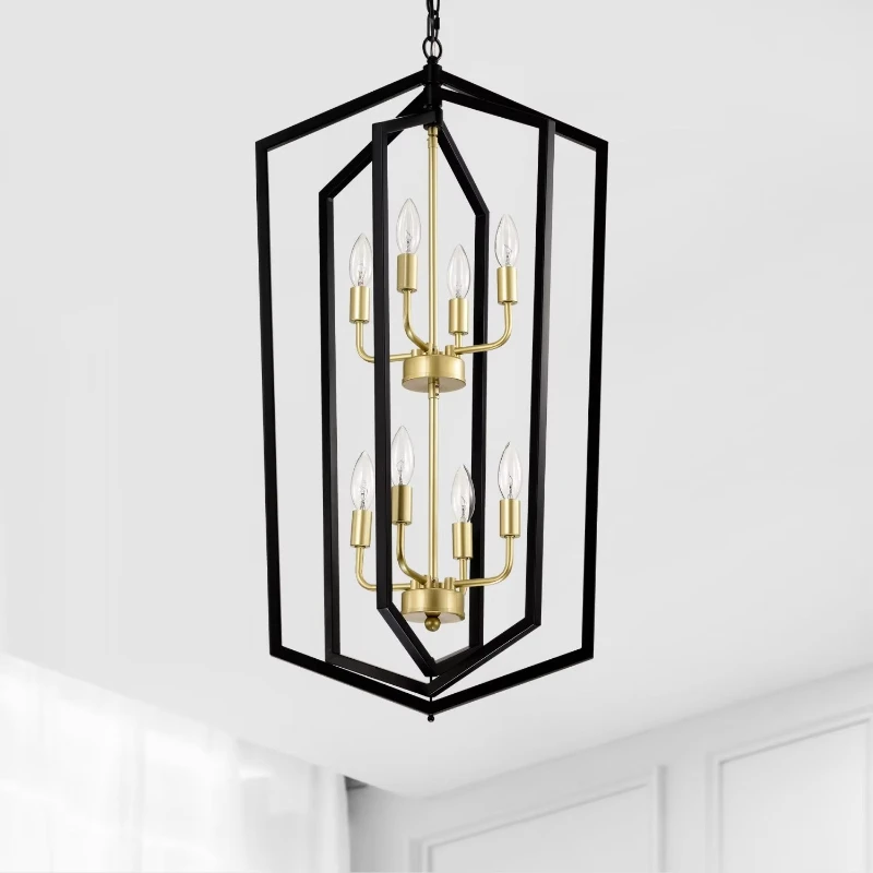 Modern farmhouse chandelier black lantern chandelier 8 lights chandelier type iron metal lamp E12 bulb kitchen entrance channel