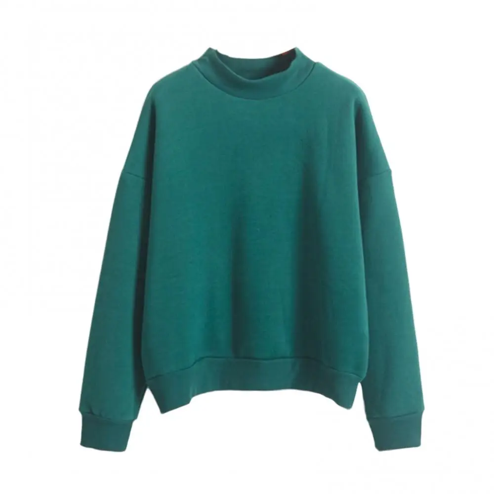 Autumn Winter Casual Women Solid Color Crew Neck Long Sleeve Sweatshirt Pullover