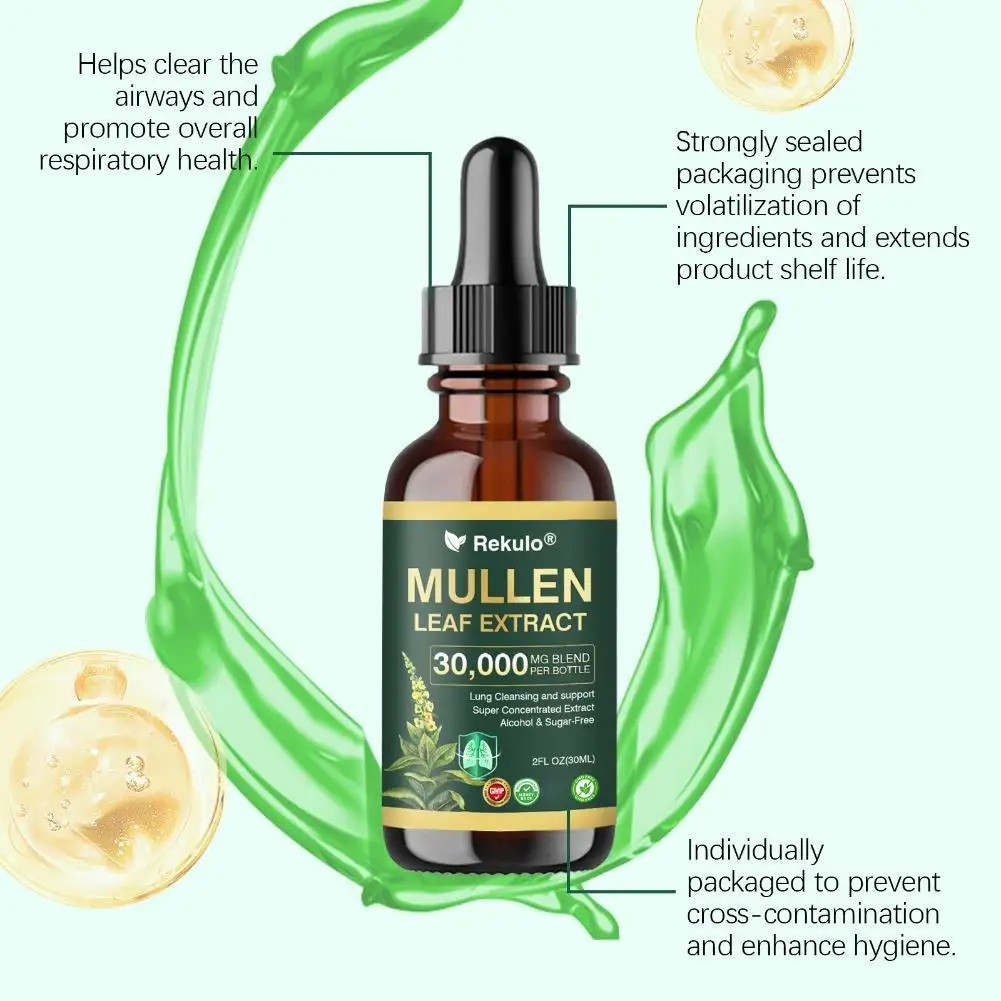 

Rekulo Lung Cleansing Drops Mullein Leaf Extract 30,000 mg - Lung Cleansing & Support Gentle Safe Rapid Absorption For Lung Care