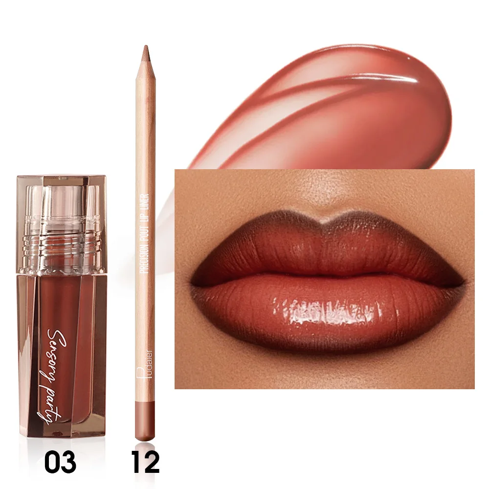 Combinazione di matite e lucidalabbra, tazza impermeabile, a lunga durata, antiaderente, effetto trucco perfetto, trucco labbra graduale