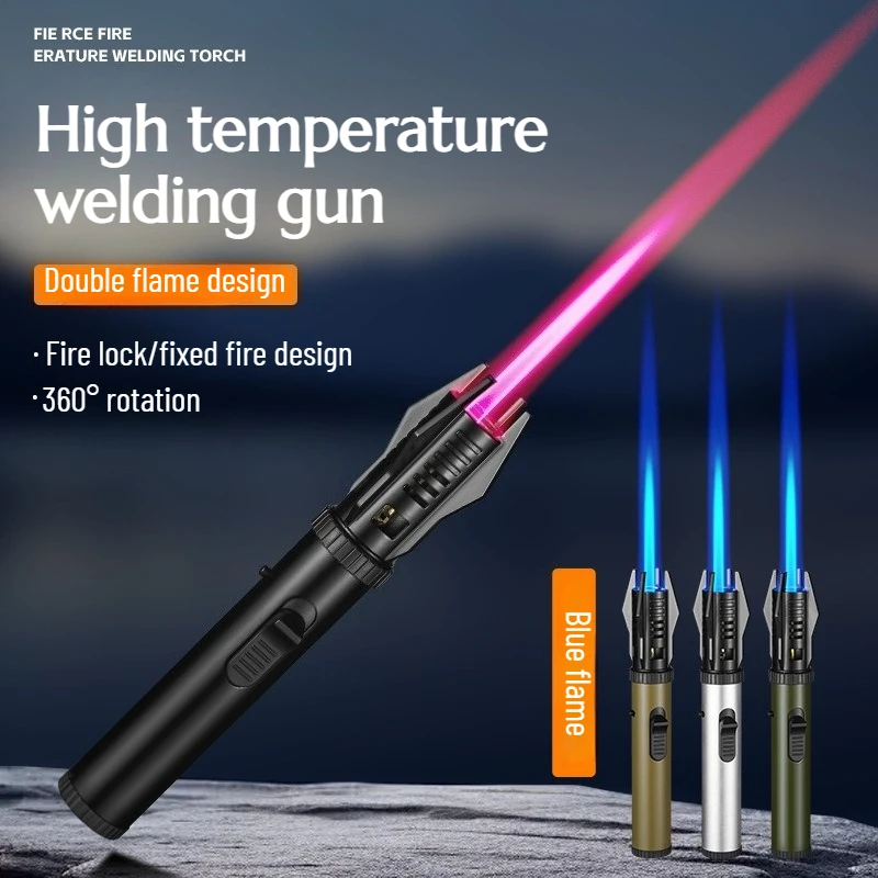 

Newest Metal Fire Outdoor Barbecue Camping Ignition Gun Spray Gun Inflatable Windproof Double Flame Lighter Men's Gift Ignition
