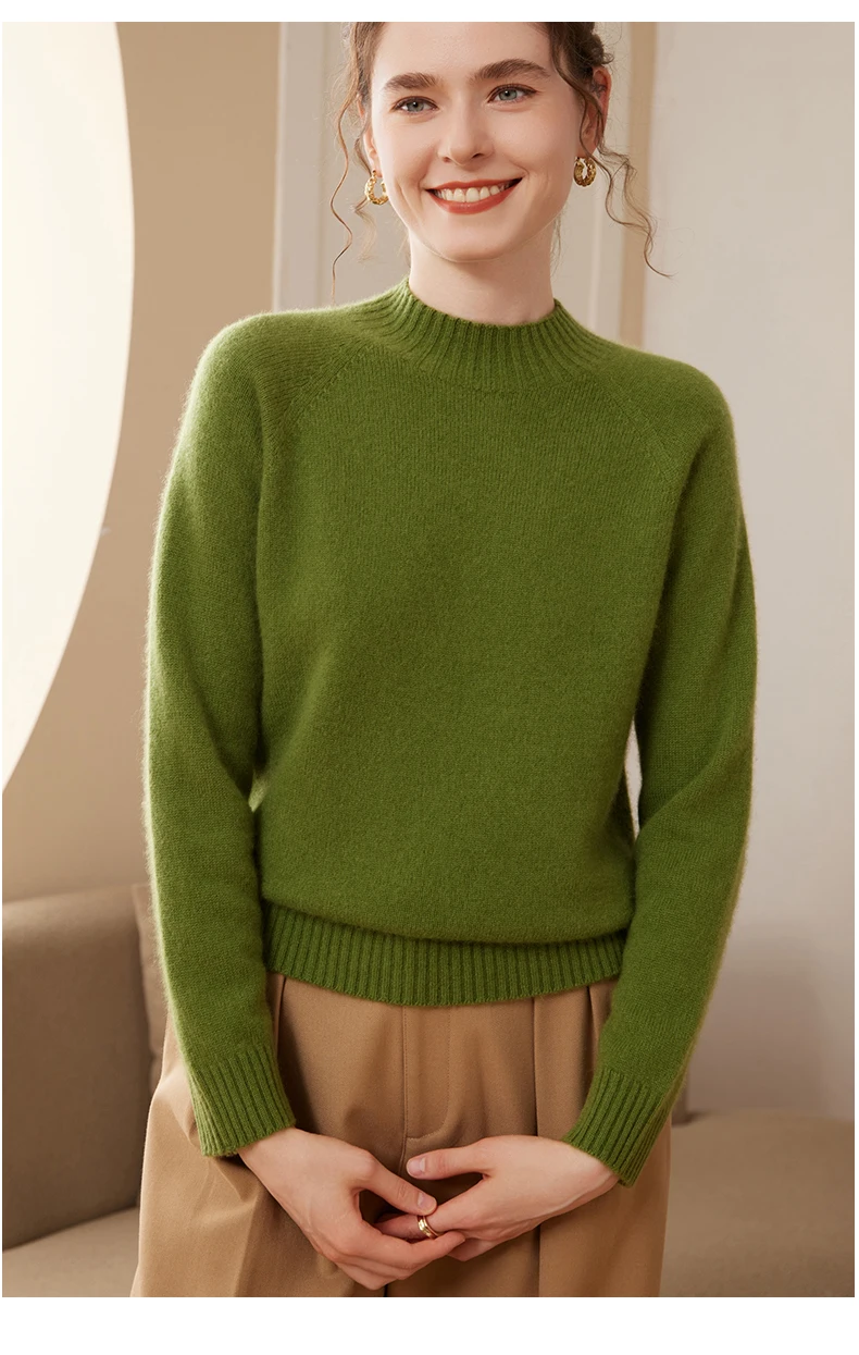 

TLOML Autumn Winter Women's 100% Cashmere Sweater Mock Neck Cashmere Pullover Basic Long Sleeve Soft Warm Cashmere Knitwear Tops