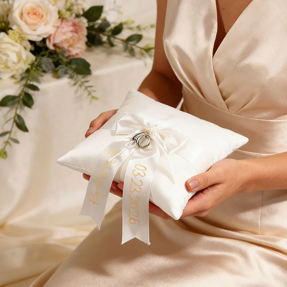 

Персонализированная подушка для колец с именем на заказ, элегантный держатель для колец для церемонии, подарок для молодоженов на свадебный душ, декор для свадебной вечеринки