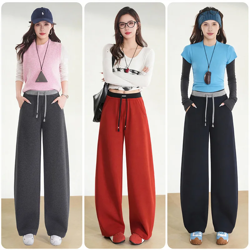 

Новые весенние брюки-джоггеры с высокой талией и эффектом похудения, женские повседневные брюки свободного кроя, универсальные повседневные брюки с широкими штанинами