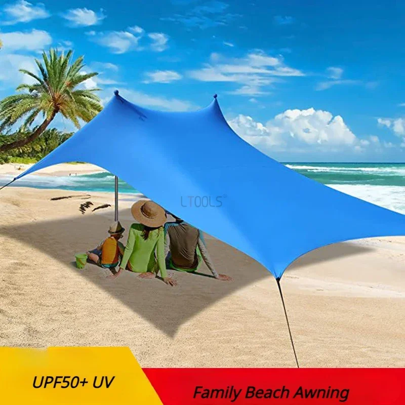 Family Beach Awning 2M*1.6M Ultralight Sun Shade Tent with Sandbag UPF50+ UV Portable Beach Canopy Outdoor Beach Tent