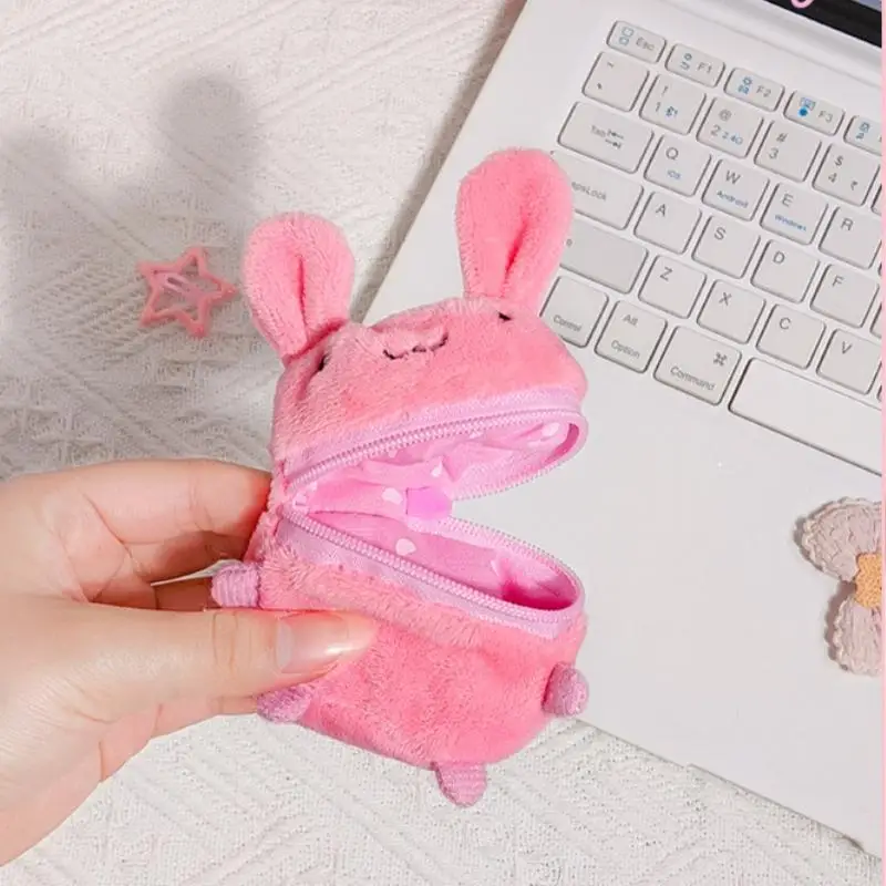 Cute Cartoon Headphone Case Storage Bag Mini Pink Fluffy Rabbit Coin Purse Keychain Bag Charm Gift Creative Festival Supplies