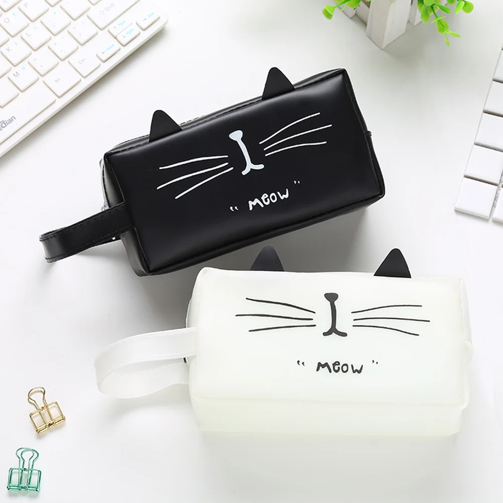 

2 Pcs Cat Zipper Pens Pencil Case Organizer Bag Funny Pencil Pouch Box for Kids Children