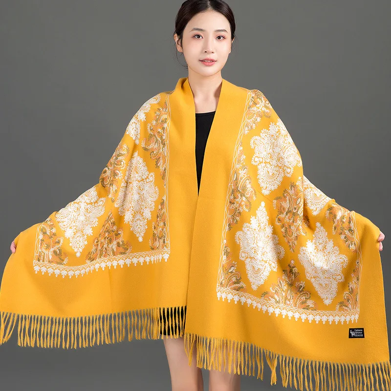 Plus Size Shawl Pashmina for Women Cashmere Blend Bufanda Ethnic Style Blanket Scarf Shawl Lady Autumn Winter Scarves Echarpes