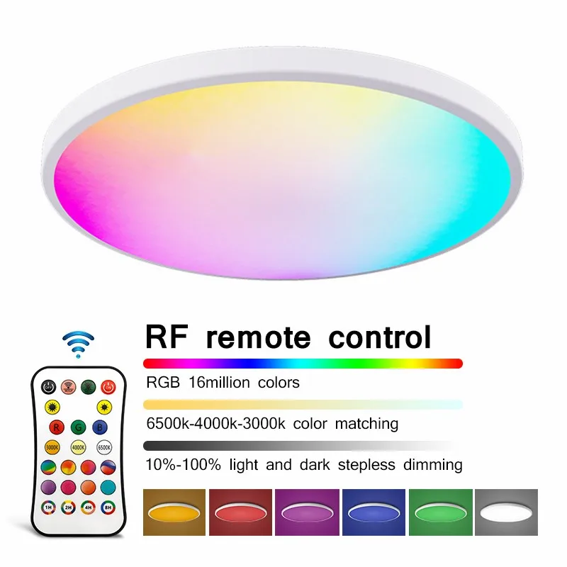 

Smart RGB LED Ceiling Light Fixture 24W Round LED Ceiling Lamp with Remote Control Modern Dimmable LED Flush Mount Panel light