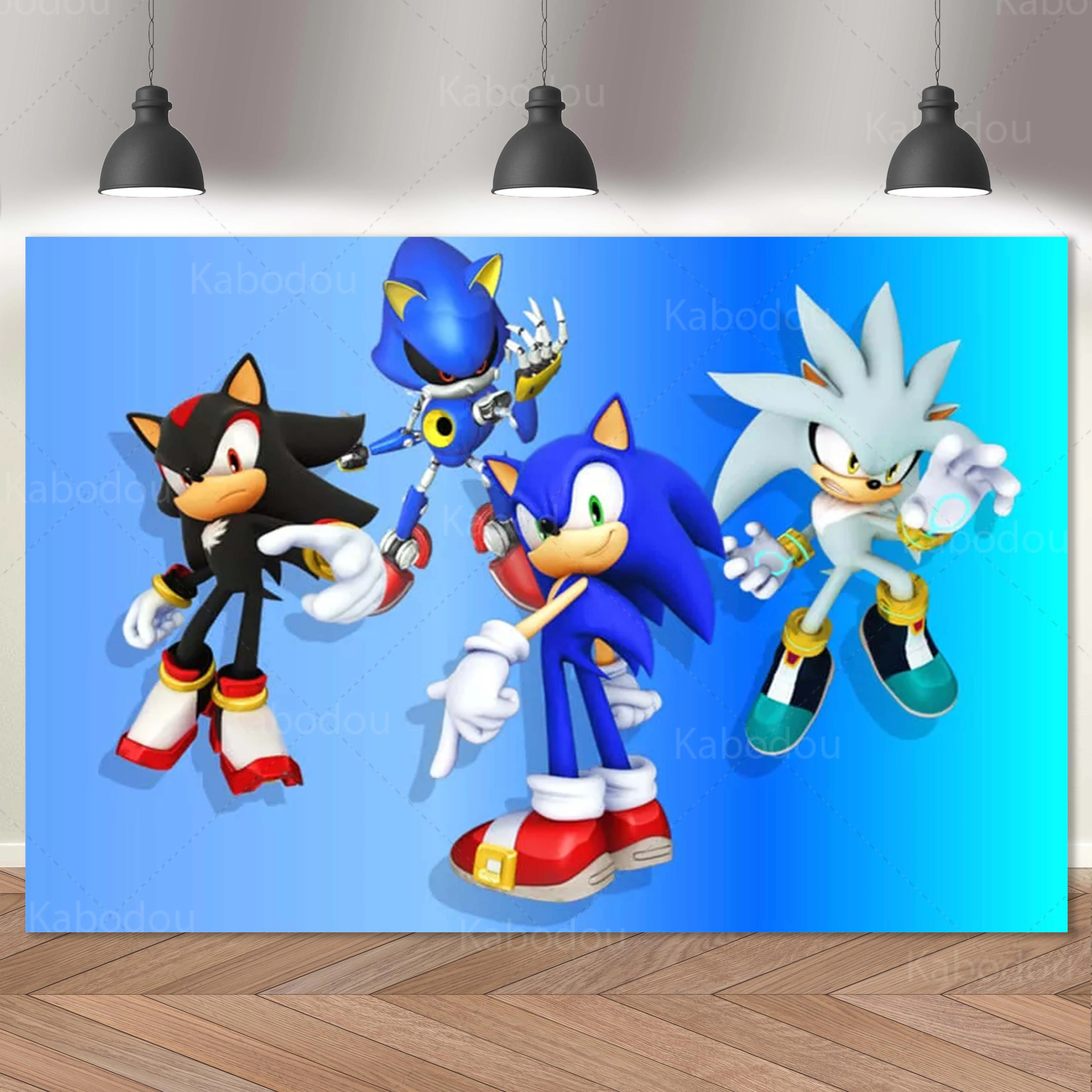 Sonic Blue Backdrop Boys Kid Birthday Party Decoration Photography Background Lightning Banner Poster Baby Shower Studio Props