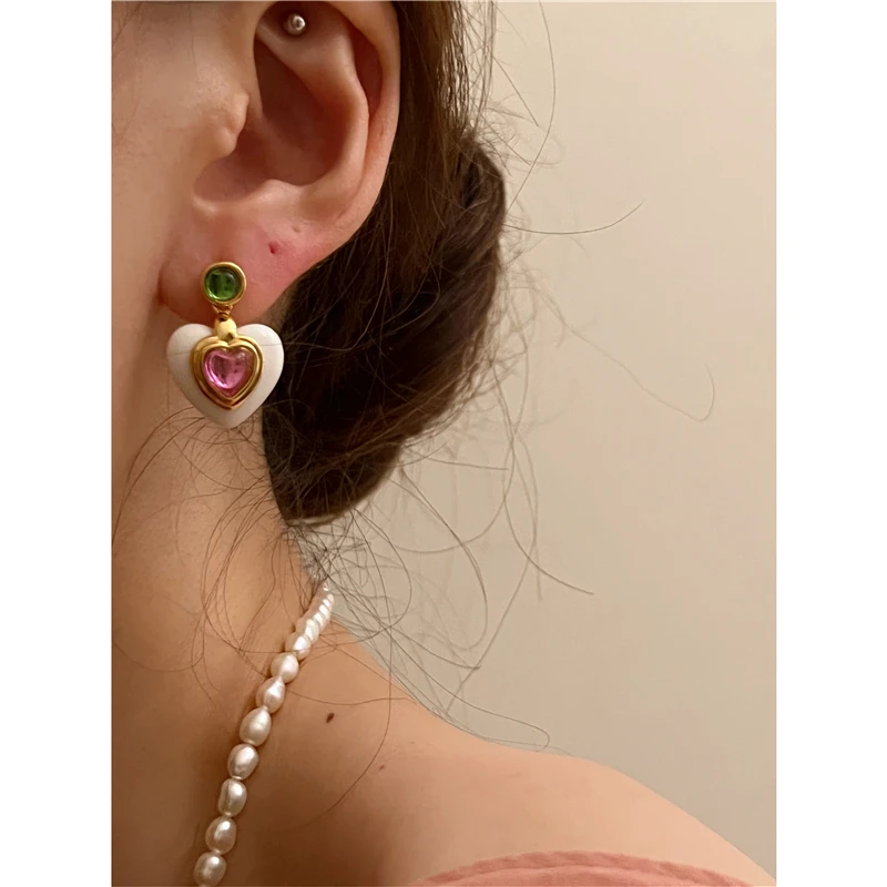 

Brass Clorful Heart Drop Earrings Women Jewelry Punk Party Gown Runway rare Boucle d'oreille Korean Japan Style Fashion