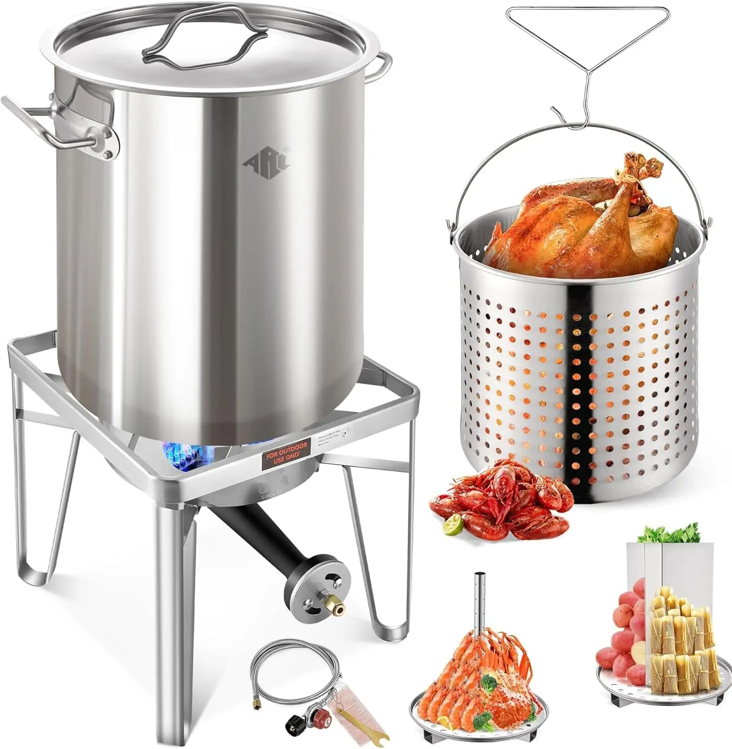 Arc 64Qt Stainless Steel Pot With 200,000 Btu Propane Burner - Seafood Boil Pot, Crab Boil , Lobster , Shrimp Boil