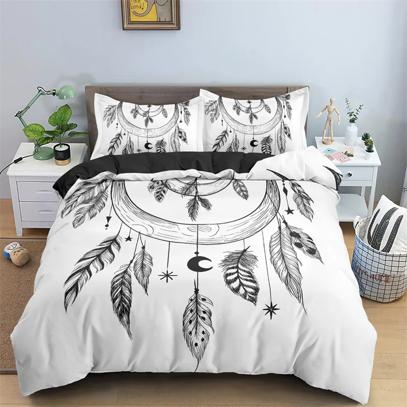 

Dreamcatcher Duvet Cover Microfiber Feather Bedding Set Single Twin King For Girl Teen Adult Bedroom Geometric White Quilt Cover