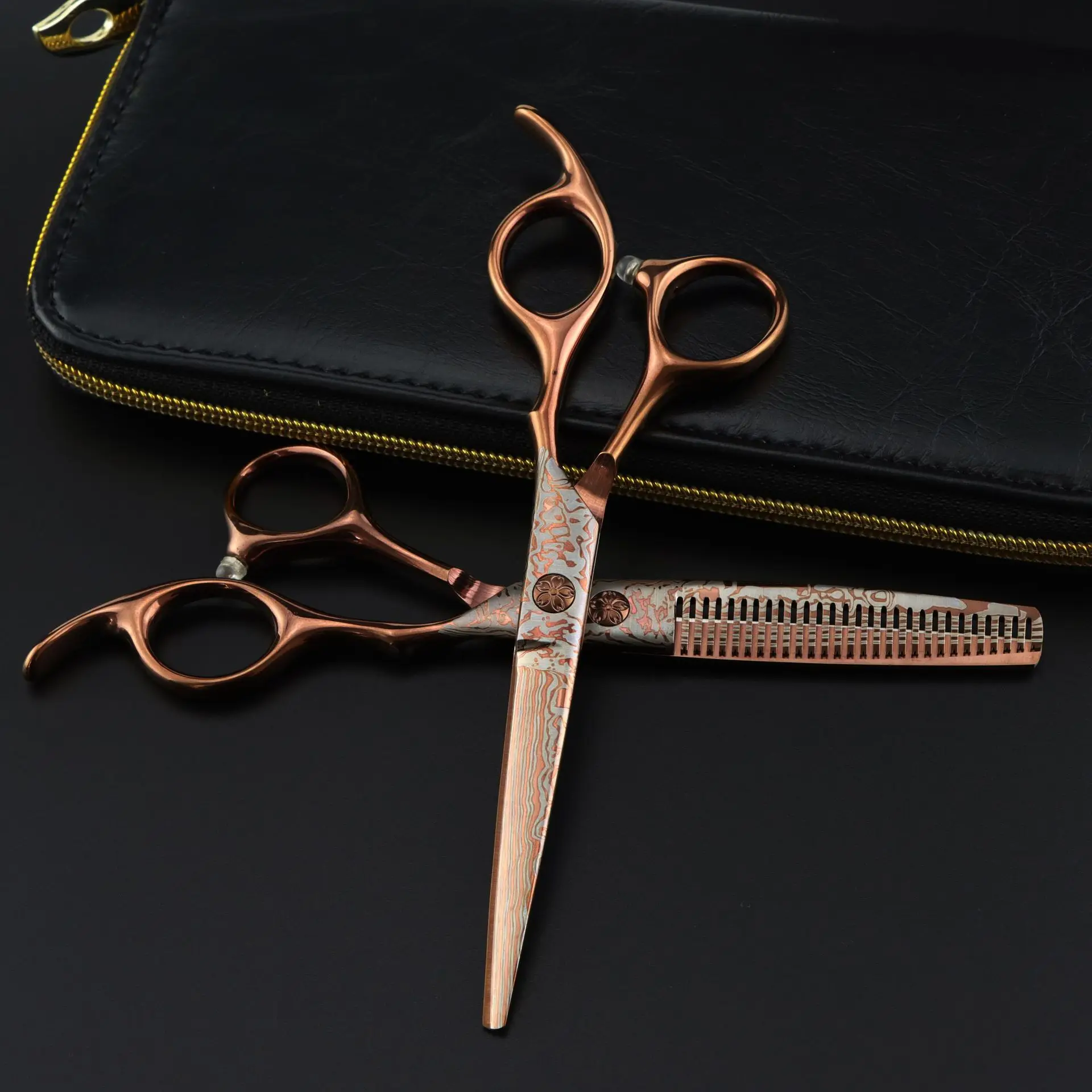 6-inch antique gold professional hair scissors, hair cutting scissors and thinning scissors, hair salon tools