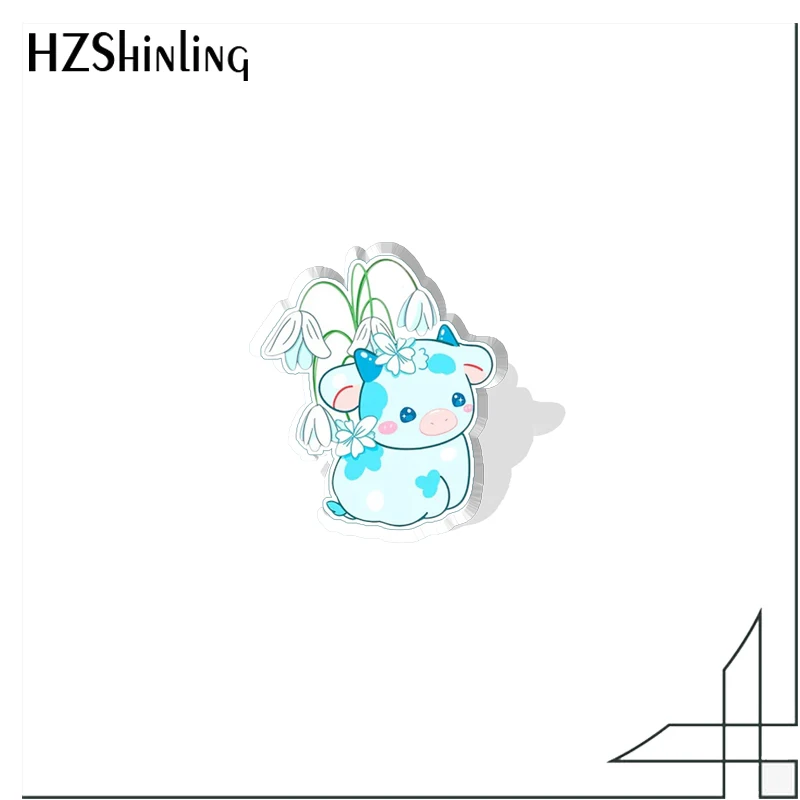 2023 Cartoon 12 Birth Month Cow Acrylic Collar Pin Pattern Anime Acrylic Lapel Pins Resin Acrylic Epoxy