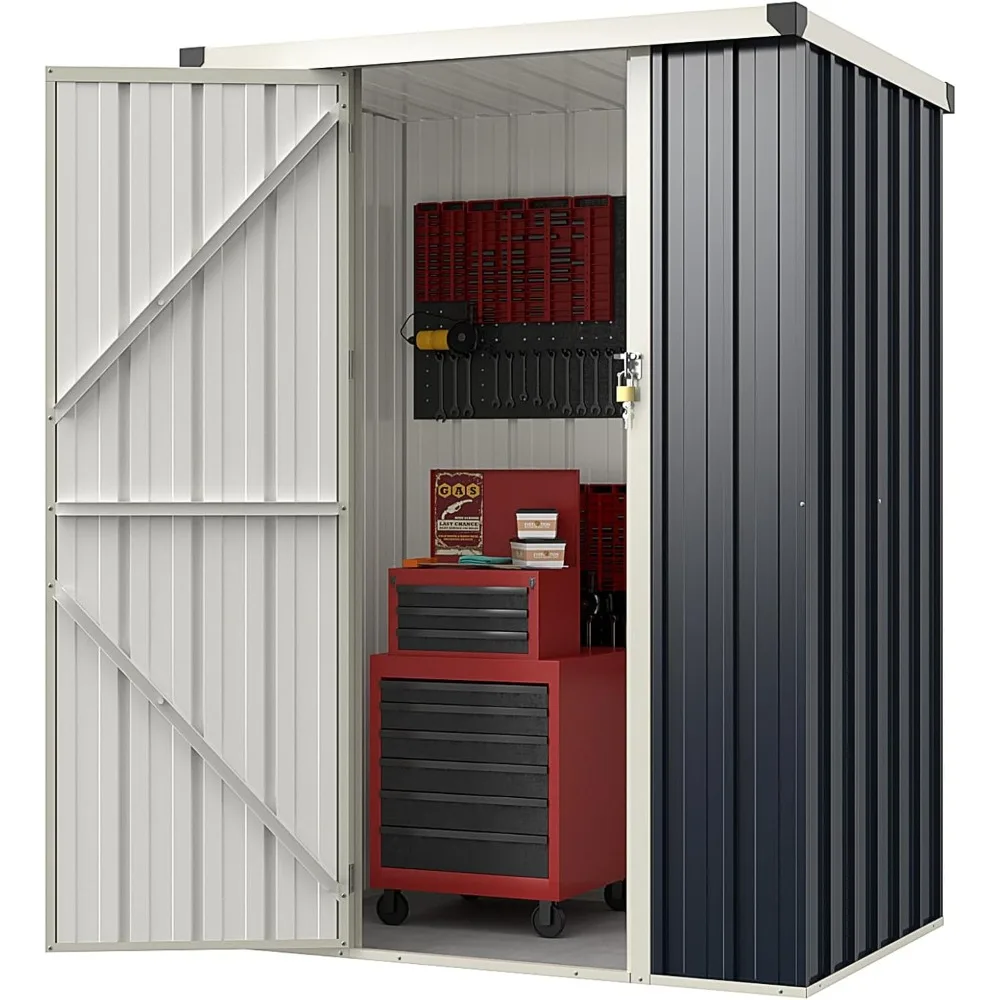 

3.8 x 2.8 FT Storage Shed Outdoor, All-Weather Steel Utility Storage House w/Lockable Door, Snap-on Arrow Leaning Organiz