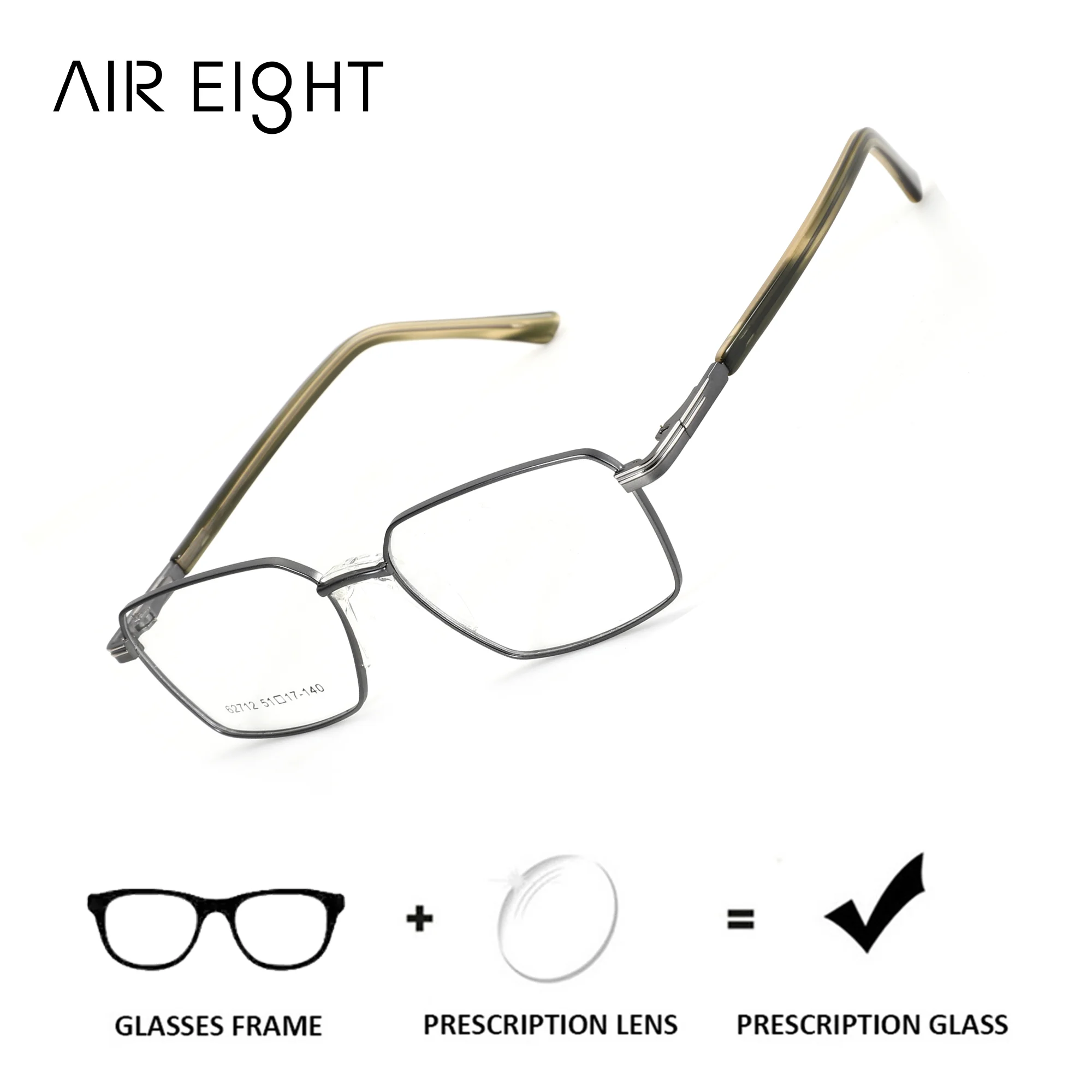 

AIR EIGHT Fashion Metal Square Prescription Glasses for Men Anti Blue Light Progressive Eyewear Myopia Optical Eyeglasses