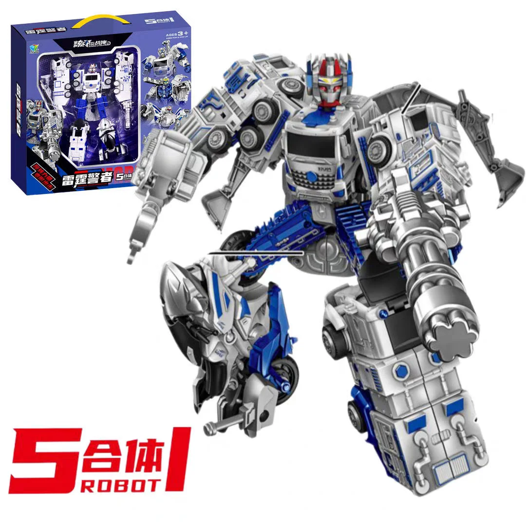 

Transformation robot Children's toy assembly and combination, fire warrior, thunder police, engineering bully, 5-piece combinati