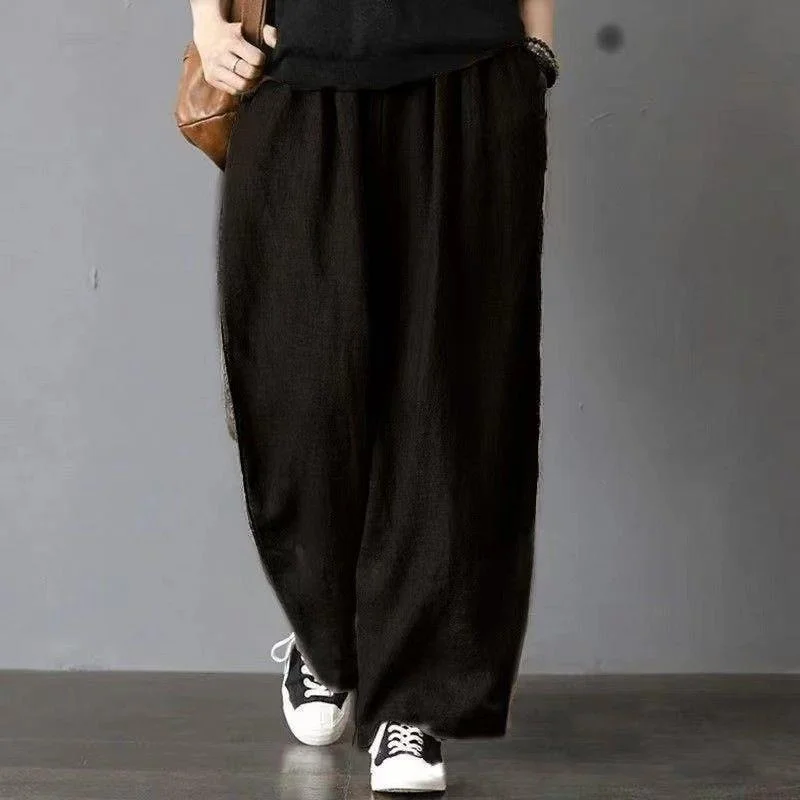 Vintage High Waist Wide Leg Pants Women's Casual Trousers Pure Color Commute Style Comfortable Fit plus Size Long Pants