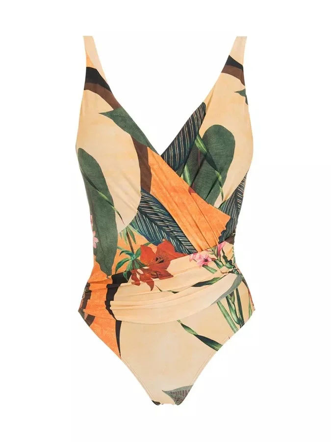 One Piece Swimsuit for Women, Tie-Shoulder, Bowknot Swimwear, Vintage Print, Beach Bathing Suit, Brazilian, Summer, New