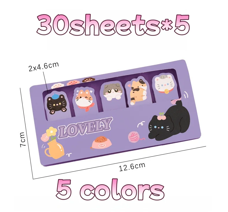 150/600 Lembar Stiker Indeks Kartun Catatan Tempel Lucu Label Kategori Perekat Diri Alat Tulis Belajar Siswa Memo Pad