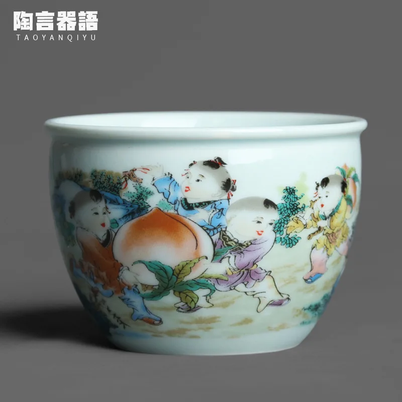 Retro blue water tank personal tea cup glaze pastel Wuzi Dengke theme Kung Fu tea ceremony tea drinking single cup