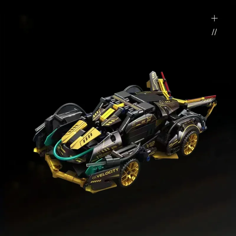 2026New Building Block Racing Car V12 Building Block Car Black and Gold Fine Model Car Birthday Gift Gift for boyfriend