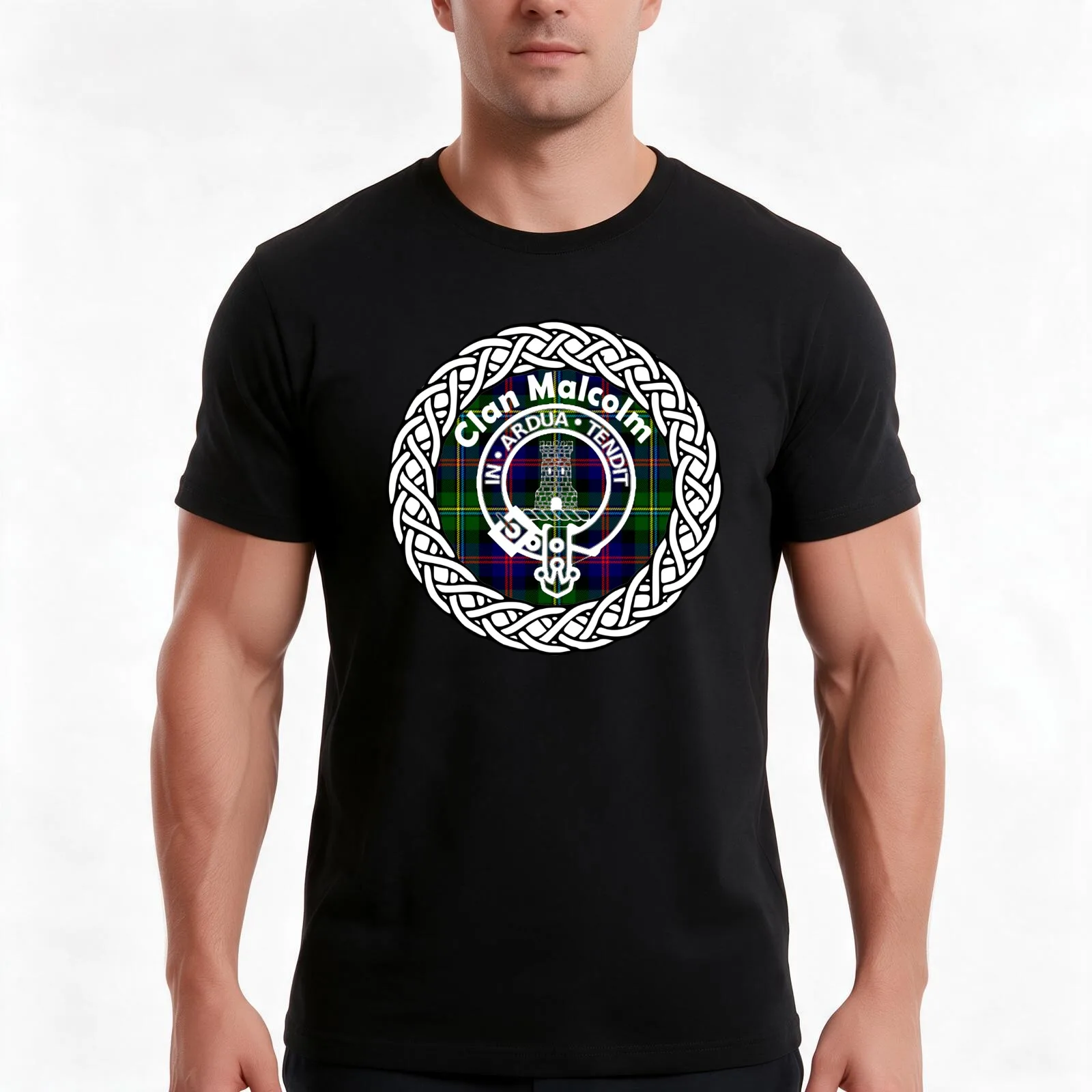 Clan Malcolm surname last name tartan crest badge T-Shirt, Summer Casual Cotton Tee, Oversized Streetwear Tops, Unisex Men Women