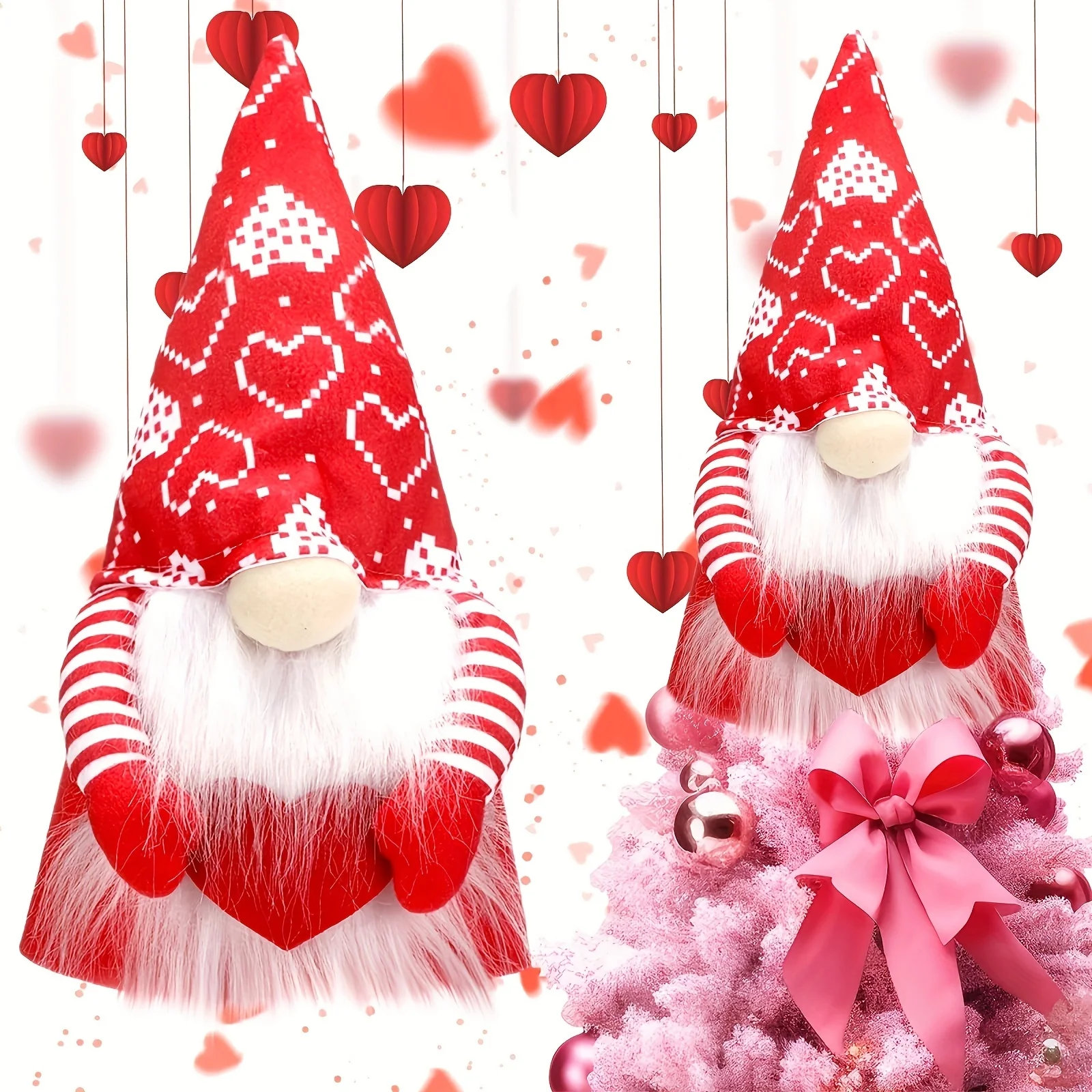 Valentine's Day Cloth Gnome Decoration, Red White Tomite Accessories, No Need Power, Suitable For Wedding, Party, And Home Tree