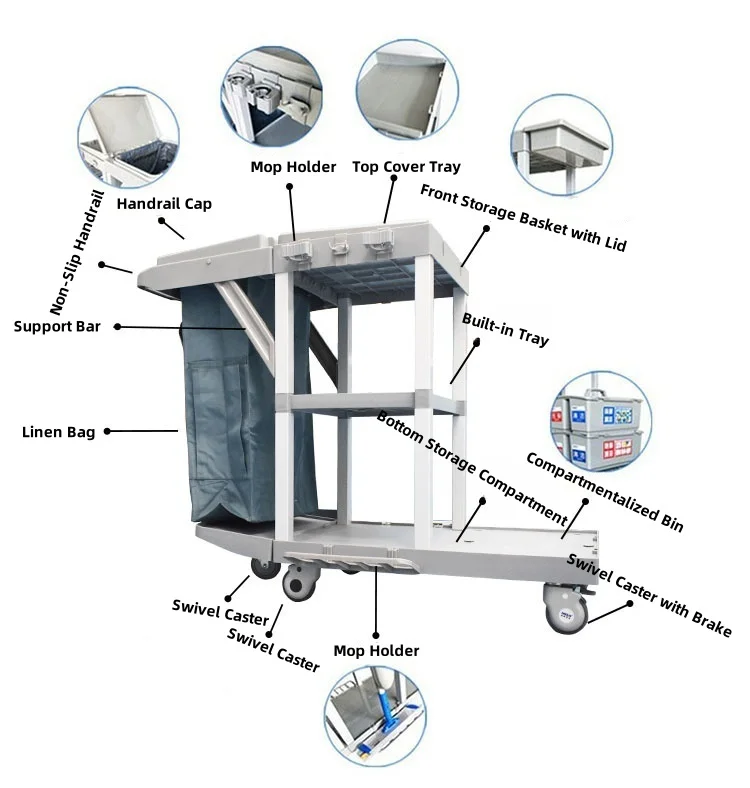 2025Hospital Cleaning Cart Trolley Housekeeping Janitor Trolley Cart Cleaning Trolley Cart  Hospital Ward